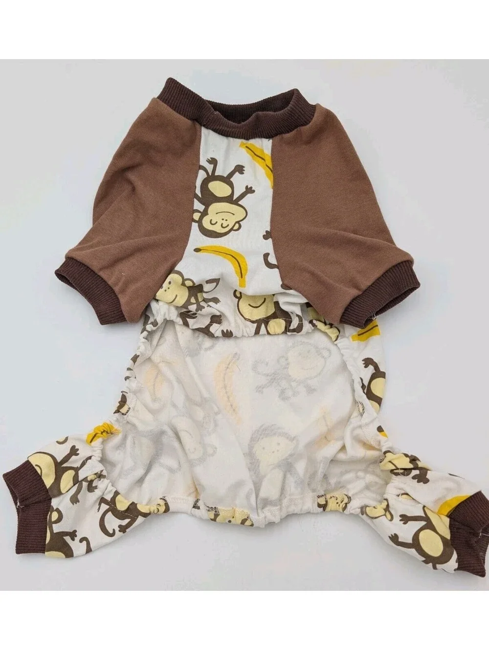 Fitwarm Dog Pajamas Size L Monkey Banana Print Pet One Piece Brown NWT